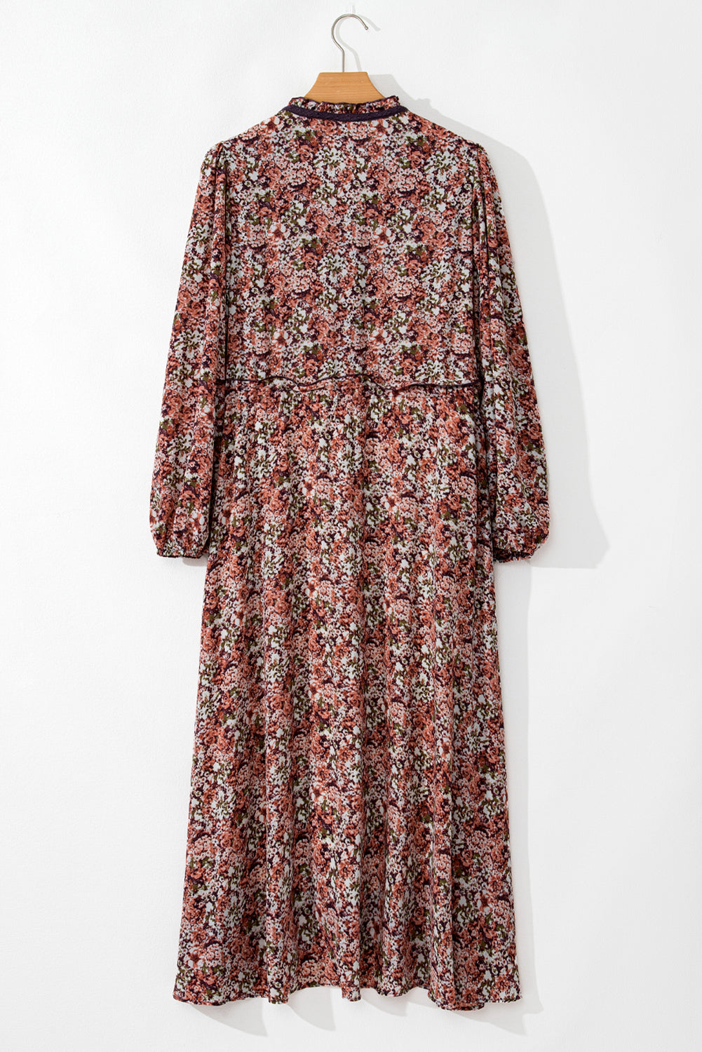 Brown Floral Print Split Front Tiered Frilled V Neck Midi Dress eAura