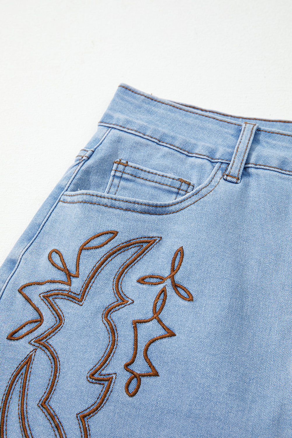 Blue Western Embroidered Denim Mini Skirt eAura