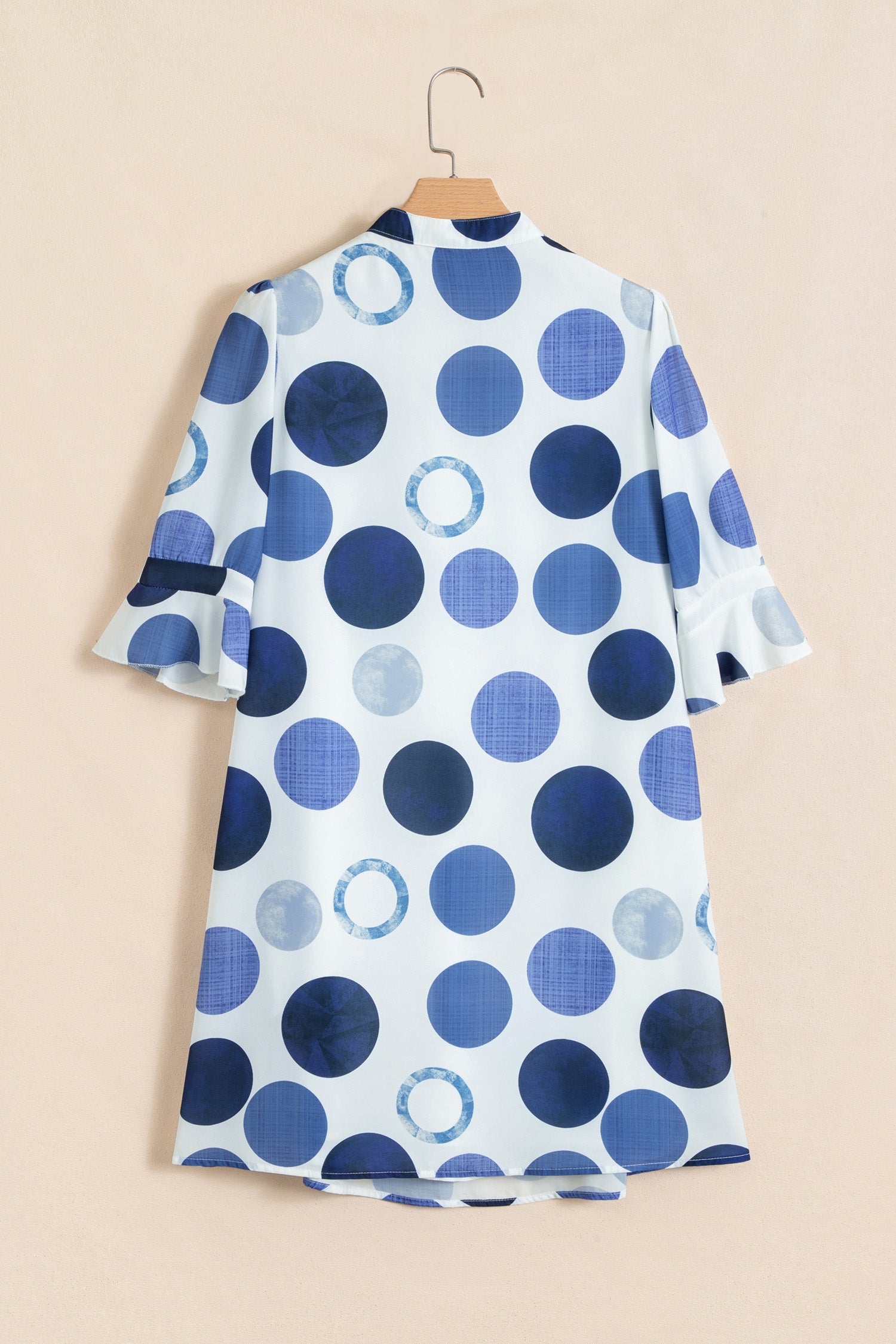 Polka Dot Print Flounced Half Sleeve Casual Vacation Style Mini Dress – Green