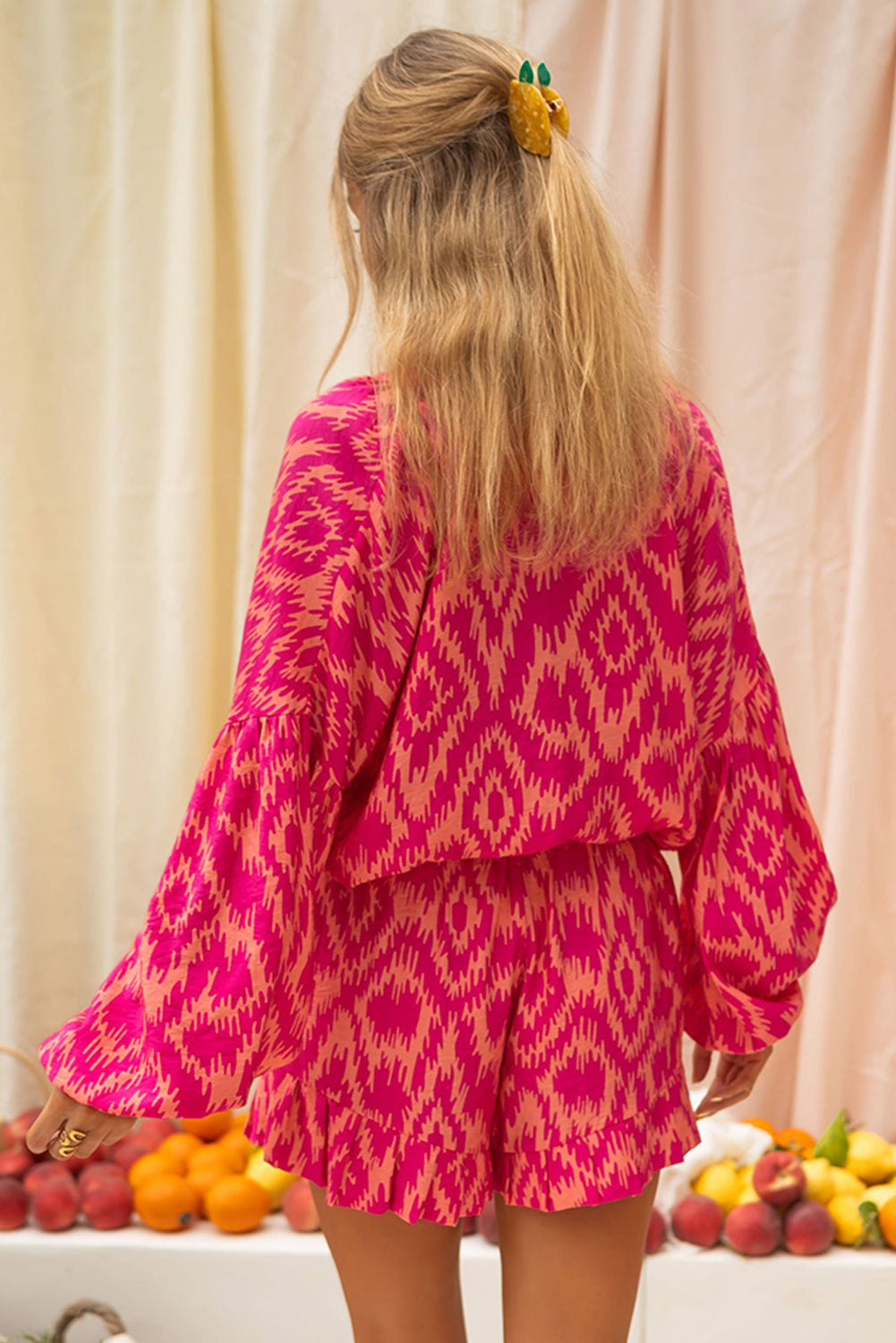 Rose Western Aztec Geometric Print Top and Ruffled Shorts Set BB Fashion Outlet