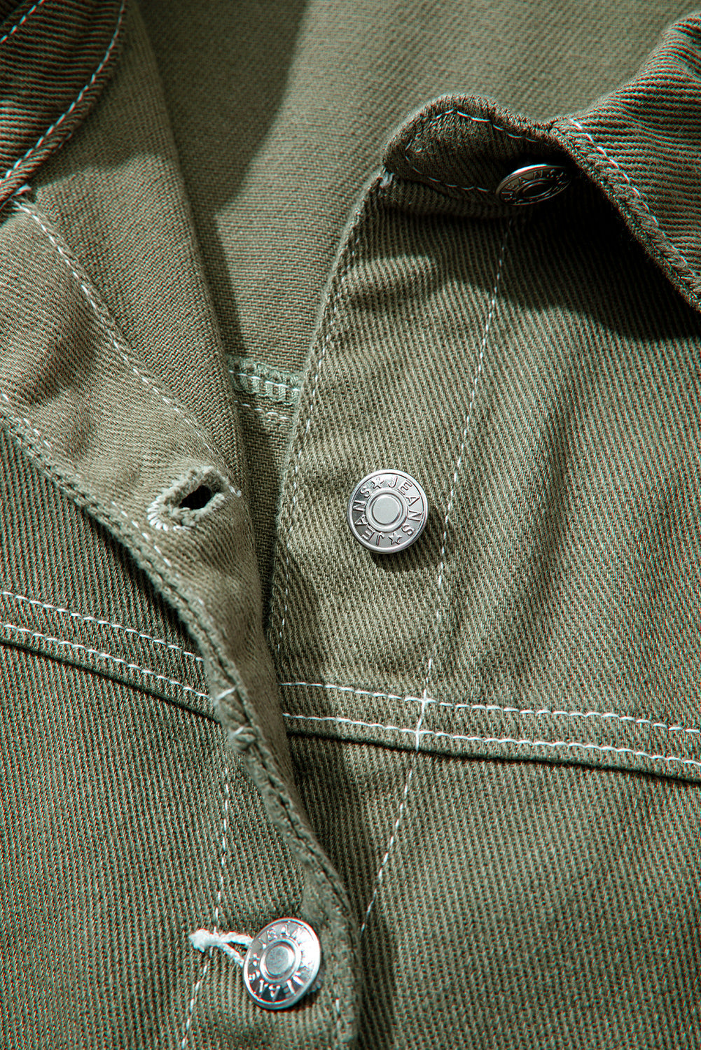 Patched Pocket Collared Button Front Boyfriend Denim Jacket eAura