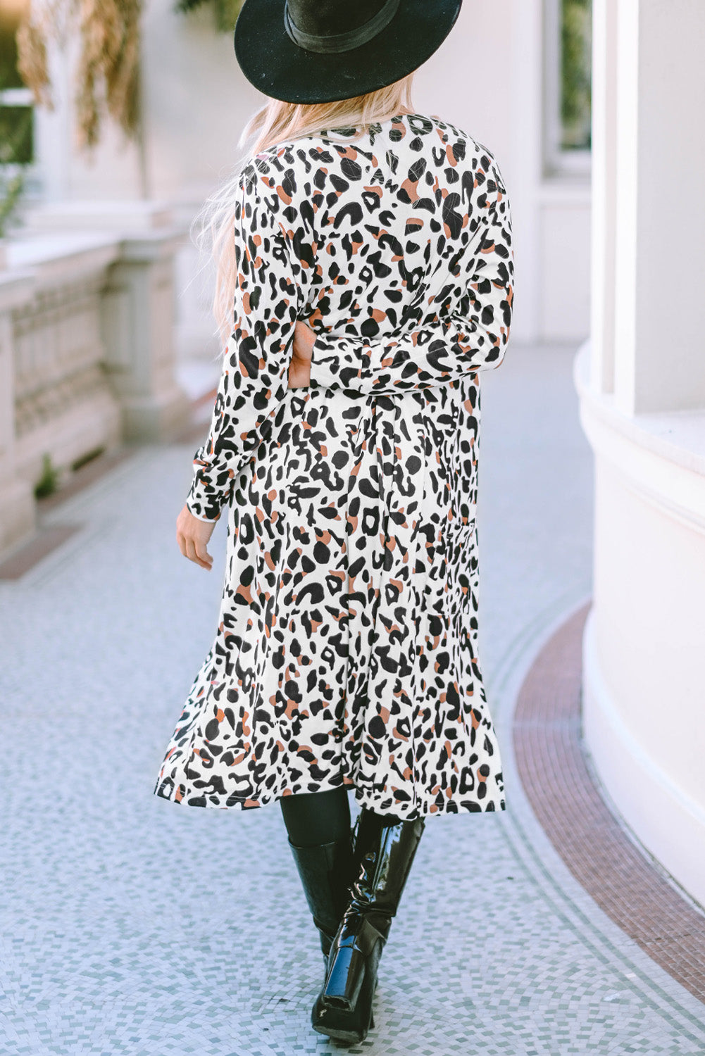Leopard Pocketed Open Front Duster Cardigan eAura