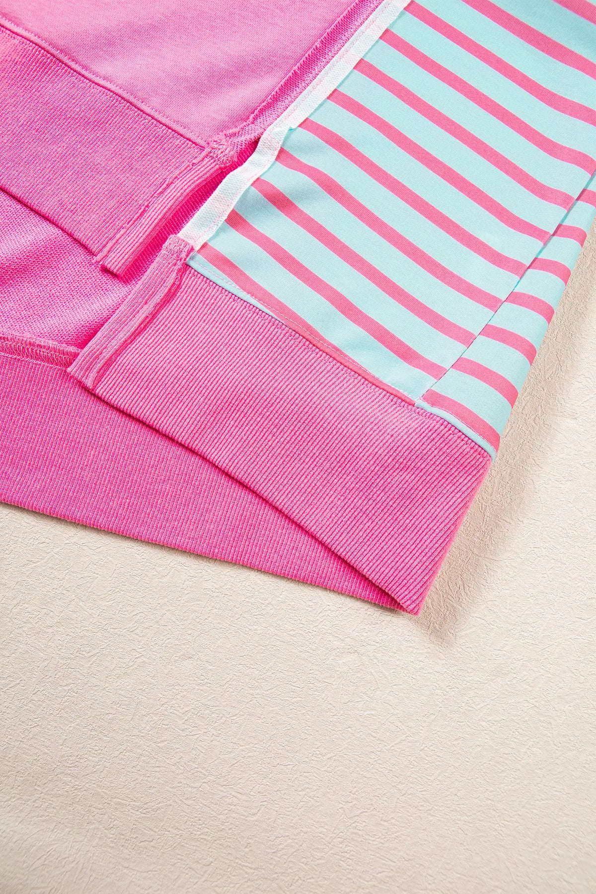 Colour Block Patchwork Relaxed Split Long Sleeve Top – Rose Stripe