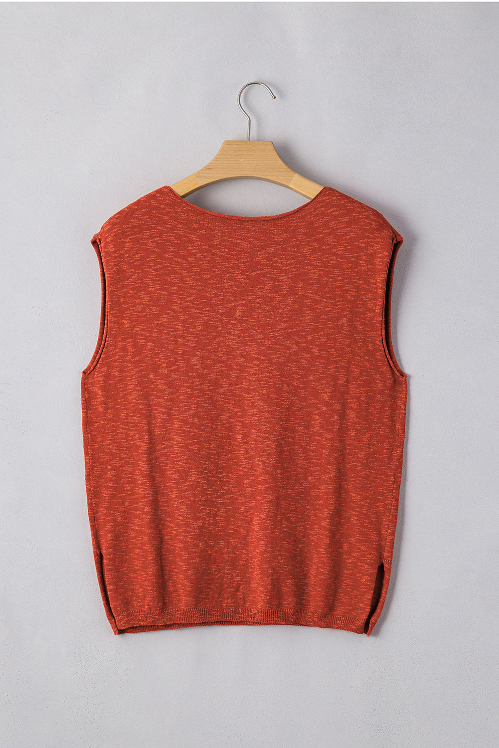Orange Solid Colour Split V Neck Short Sleeve Sweater eAura