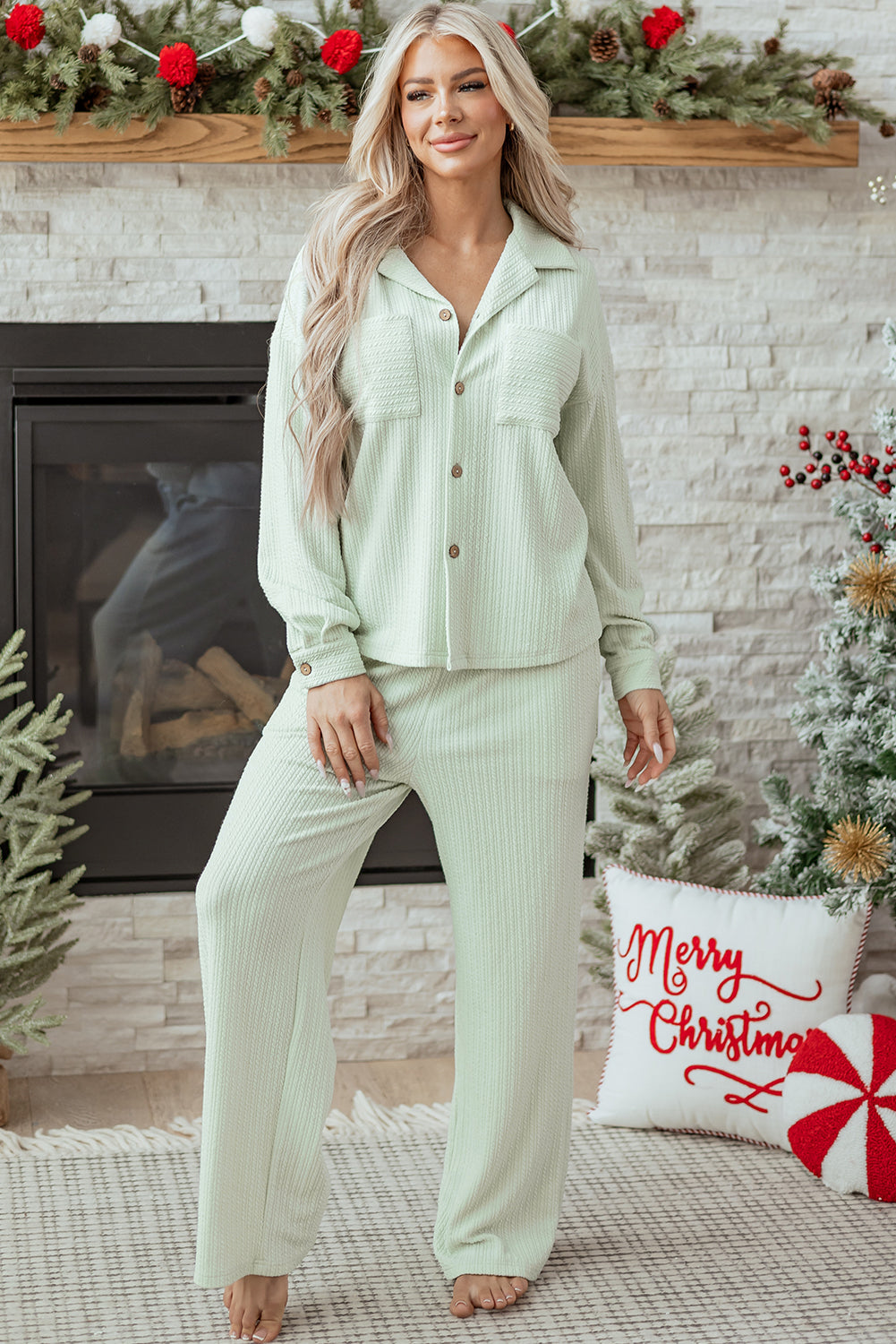 Textured Patched Chest Pocket Shirt and Trousers Co-ord Set - eAura
