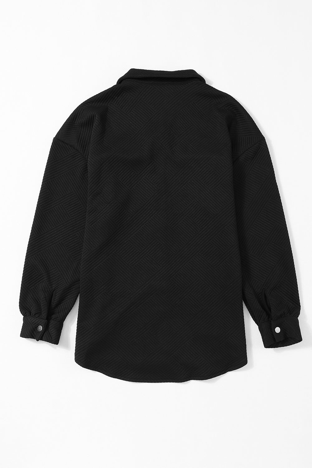 Black Solid Textured Flap Pocket Buttoned Shacket eAura