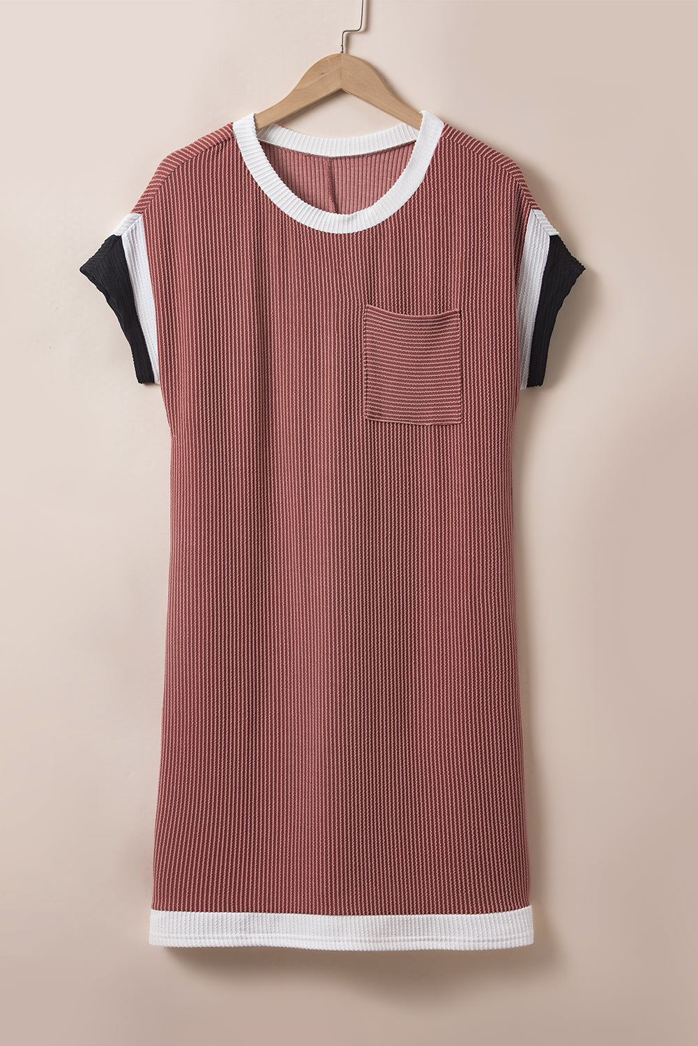 Moonlight Jade Textured Colourblock Edge Patched Pocket T Shirt Dress eAura