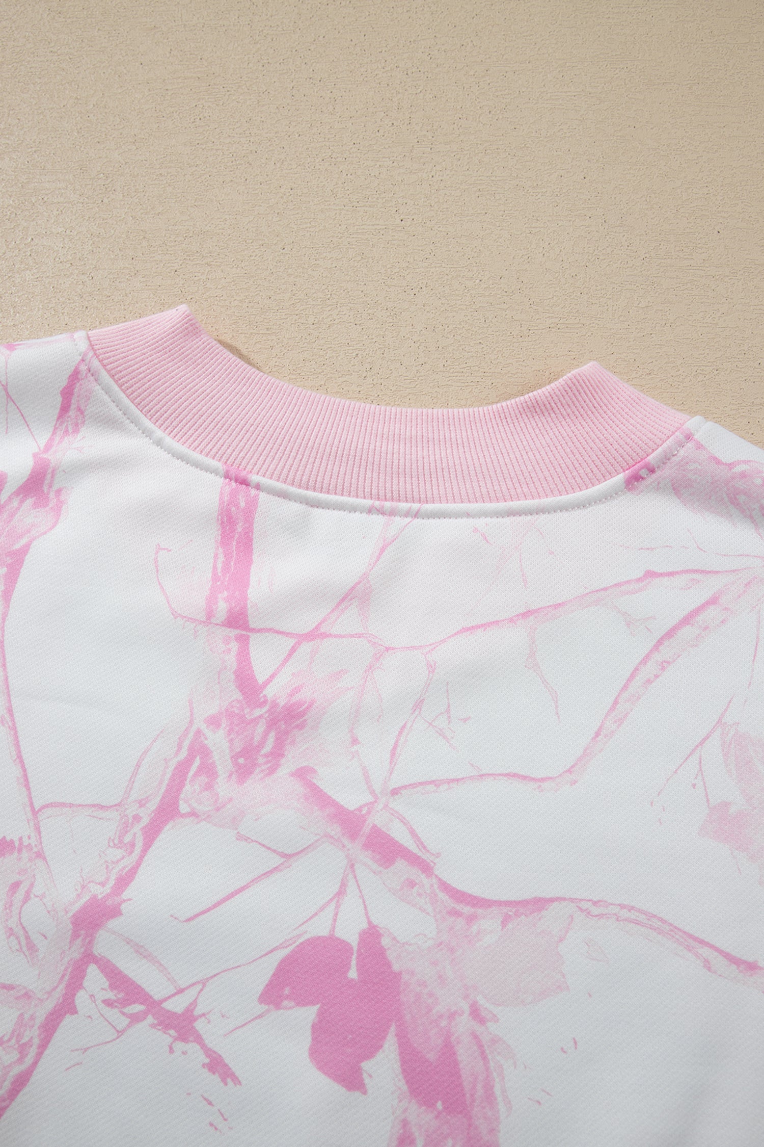 Abstract Plant Print Long Sleeve V Neck Pant Set – Pink