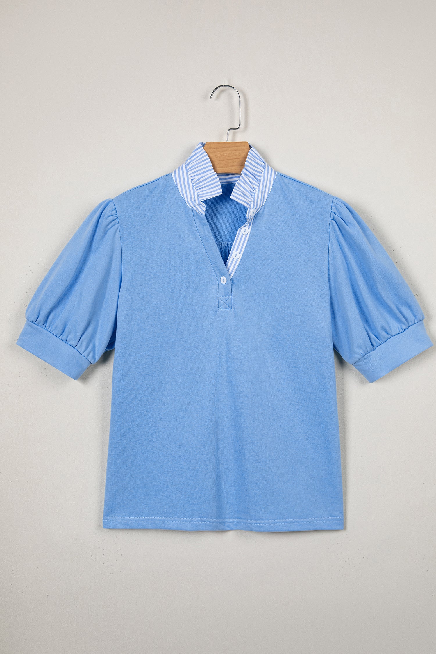 Striped Frilled Collar Short Sleeve Blouse