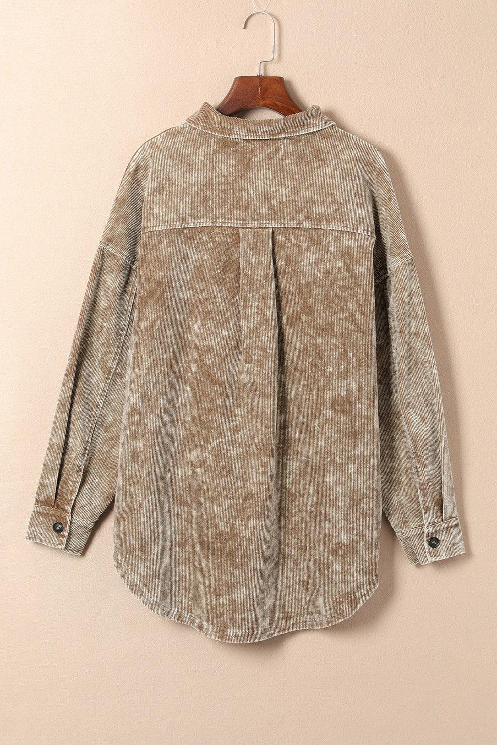 Khaki Vintage Distressed Mineral Wash Oversized Shacket eAura