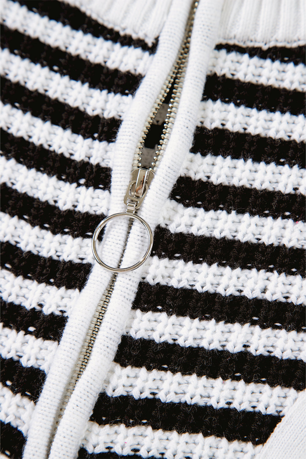 Black Stripe Zip up Collar Drop Shoulder Sweater eAura
