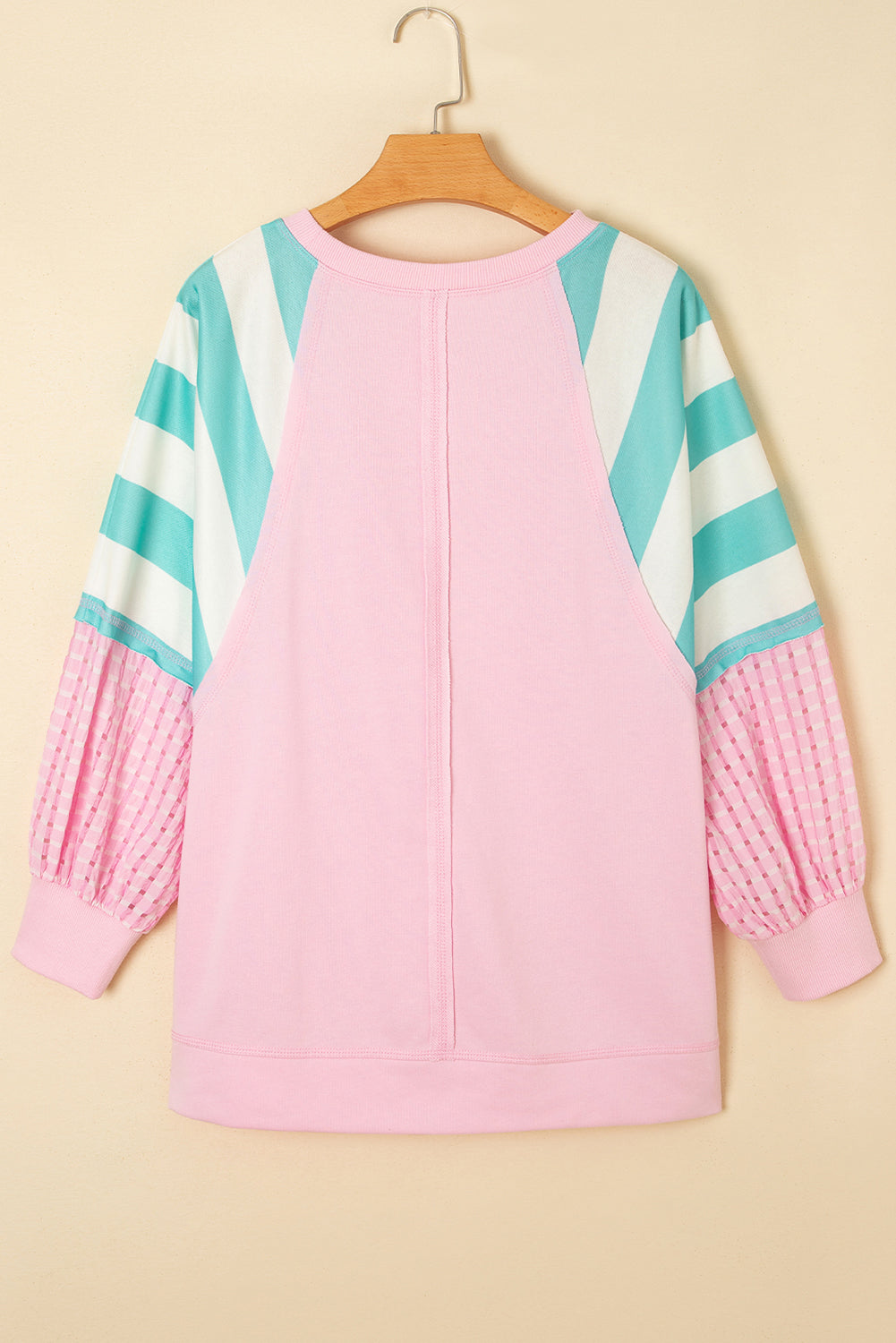 Striped Patchwork Raglan Pullover Top with Slits - eAura