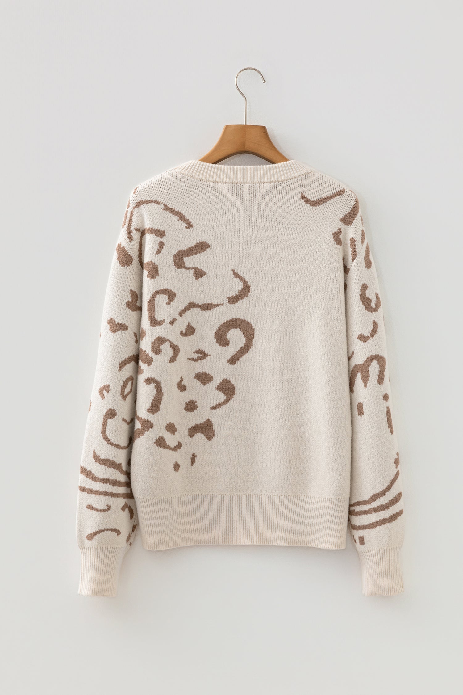 Asymmetric Leopard Print Detail Drop Shoulder Sweater - Sweaters & Cardigans/Sweaters