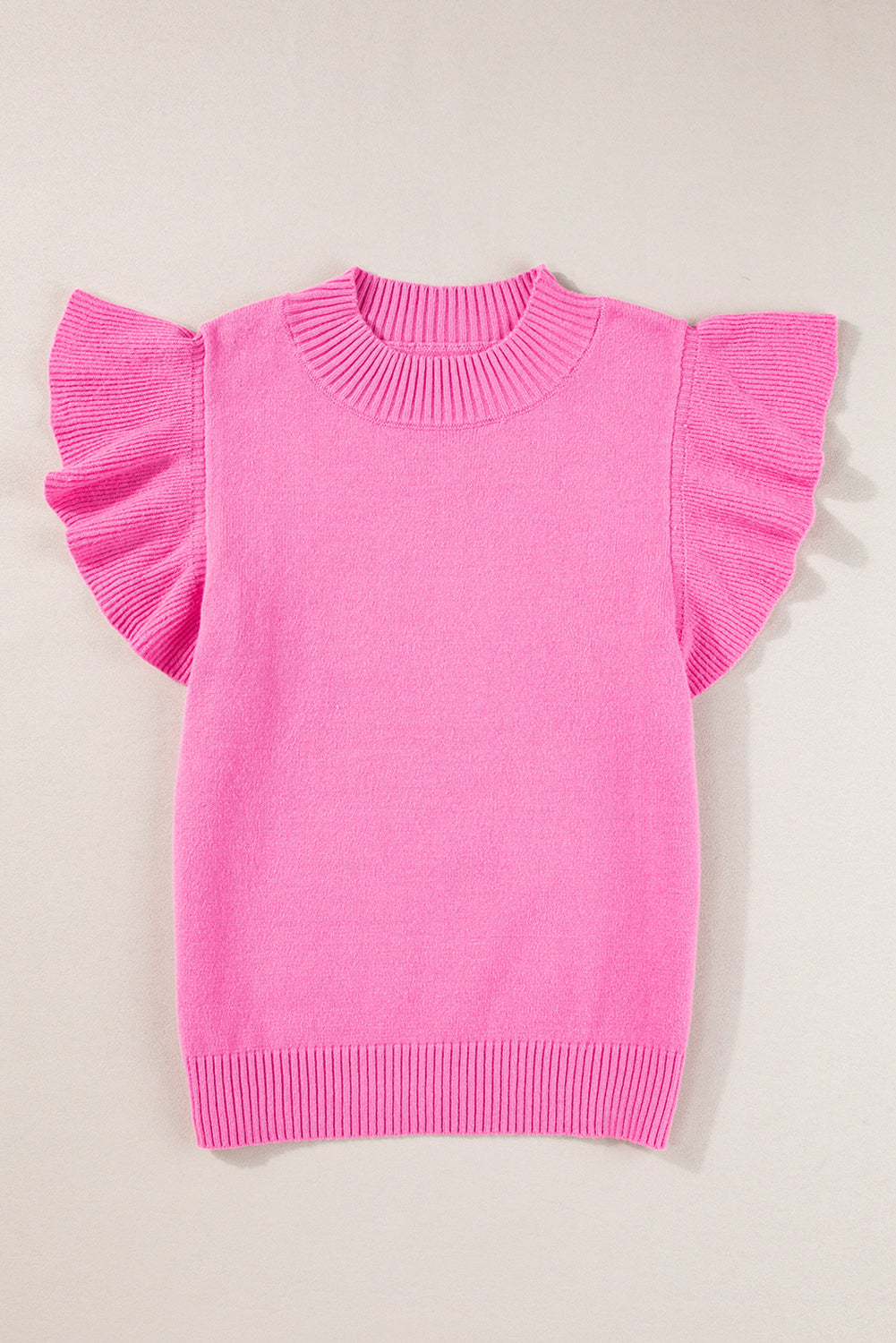 Bonbon Ribbed Mock Neck Ruffled Short Sleeve Sweater eAura