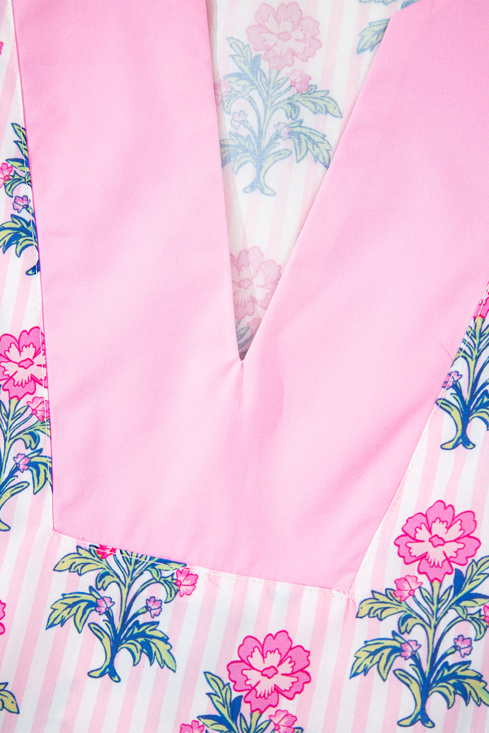 Rose Floral Striped Print Contrast Patchwork Ruffle Hem Blouse eAura