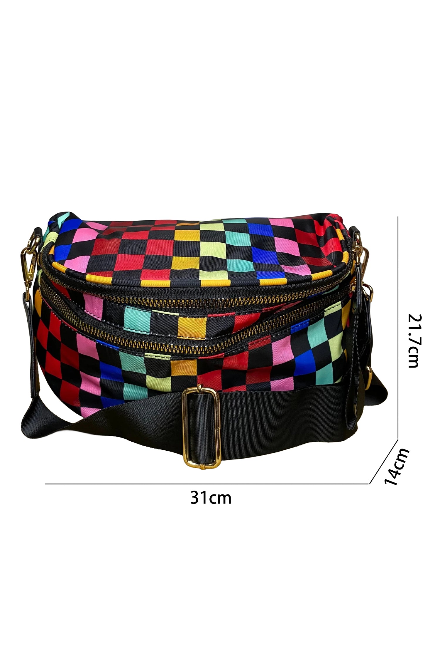 White Pretty Checkerboard Canvas Double Zip Crossbody Bag