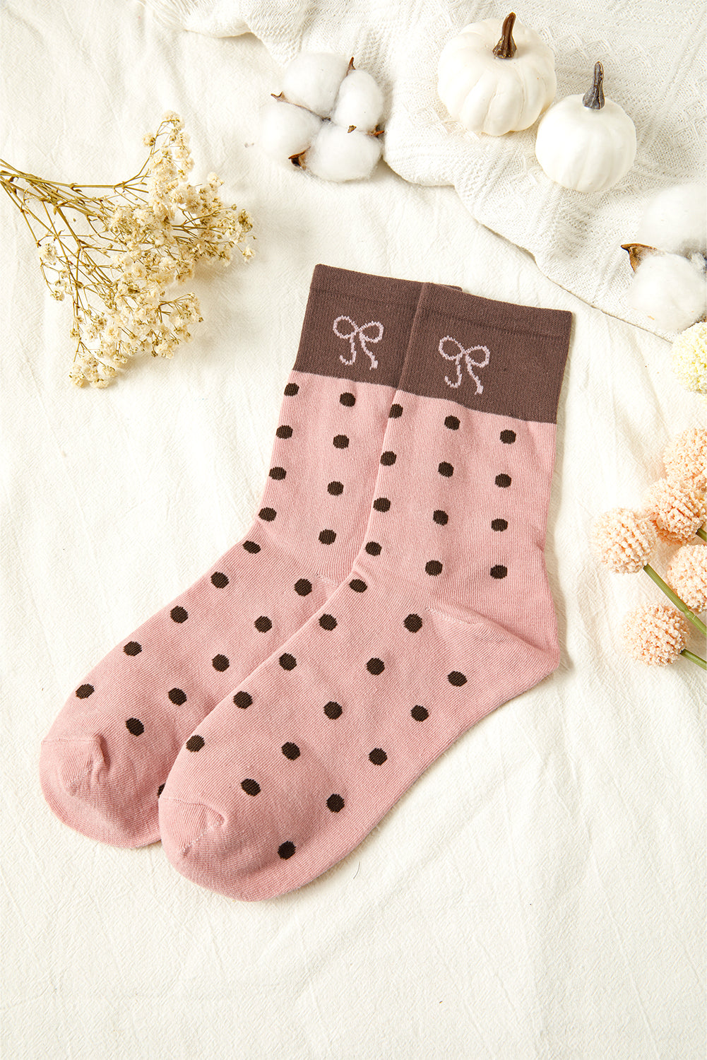 Pink Bow Polka Dot Colour-block Socks