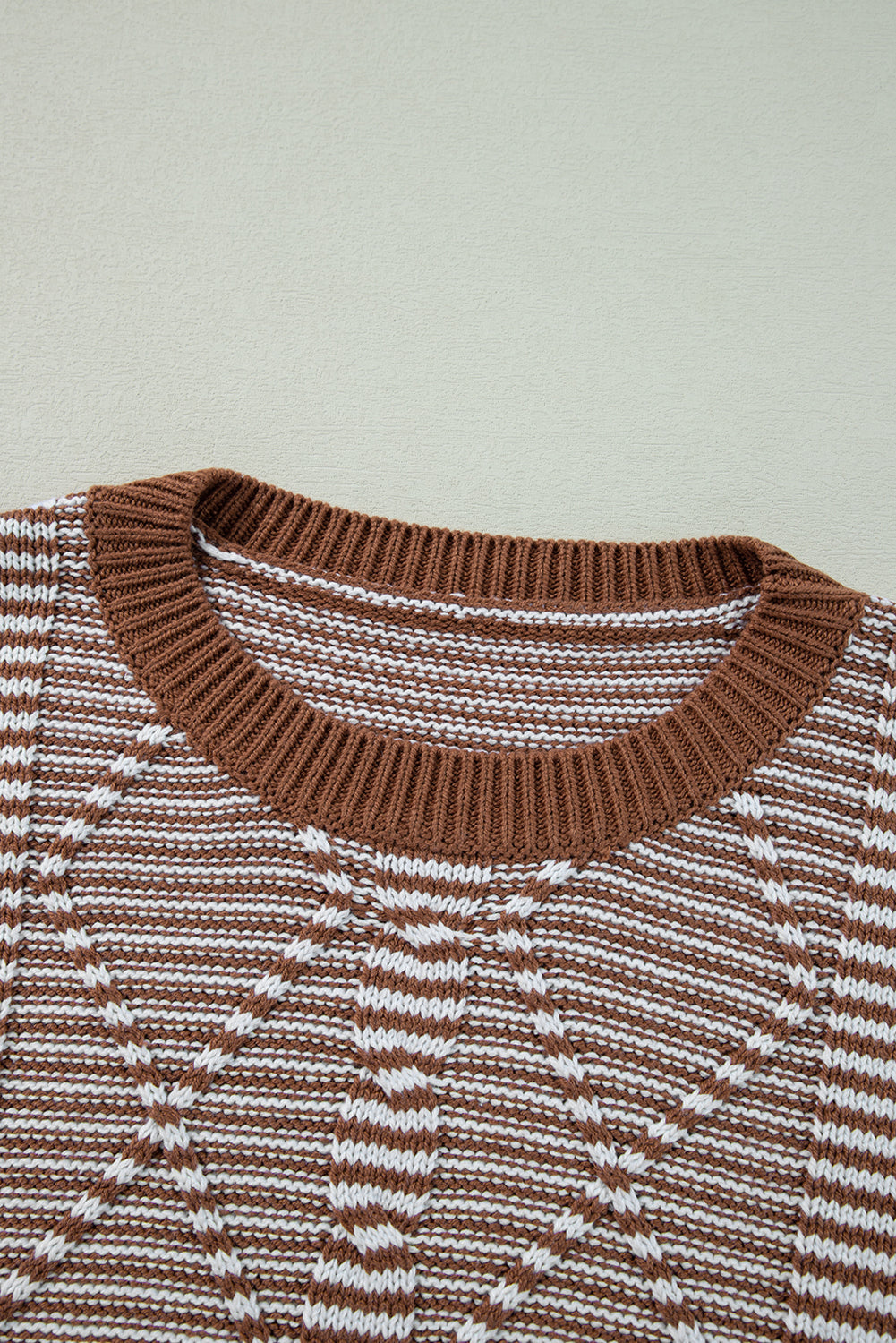 Red Stripe Geometric Textured Drop Shoulder Sweater eAura