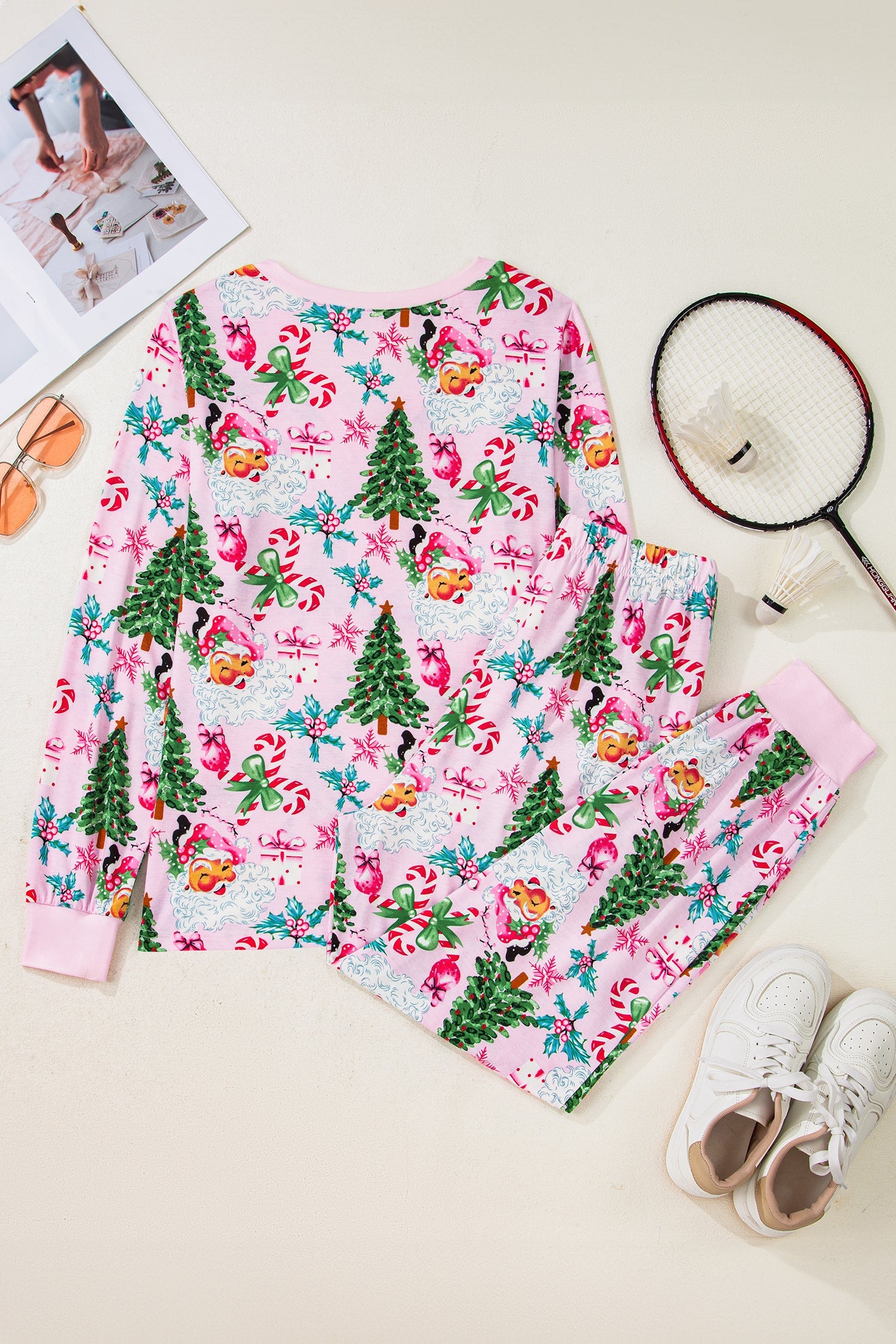 White Christmas Pattern Button V-Neck Pyjamas - Loungewear & Sleepwear/Loungewear