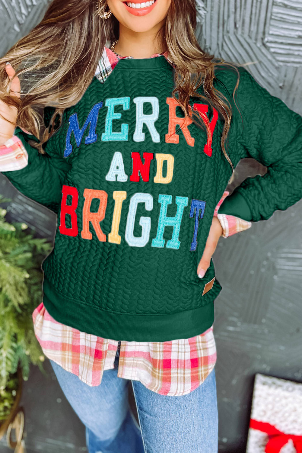 Merry And Bright Cable Knit Pullover Sweatshirt - eAura