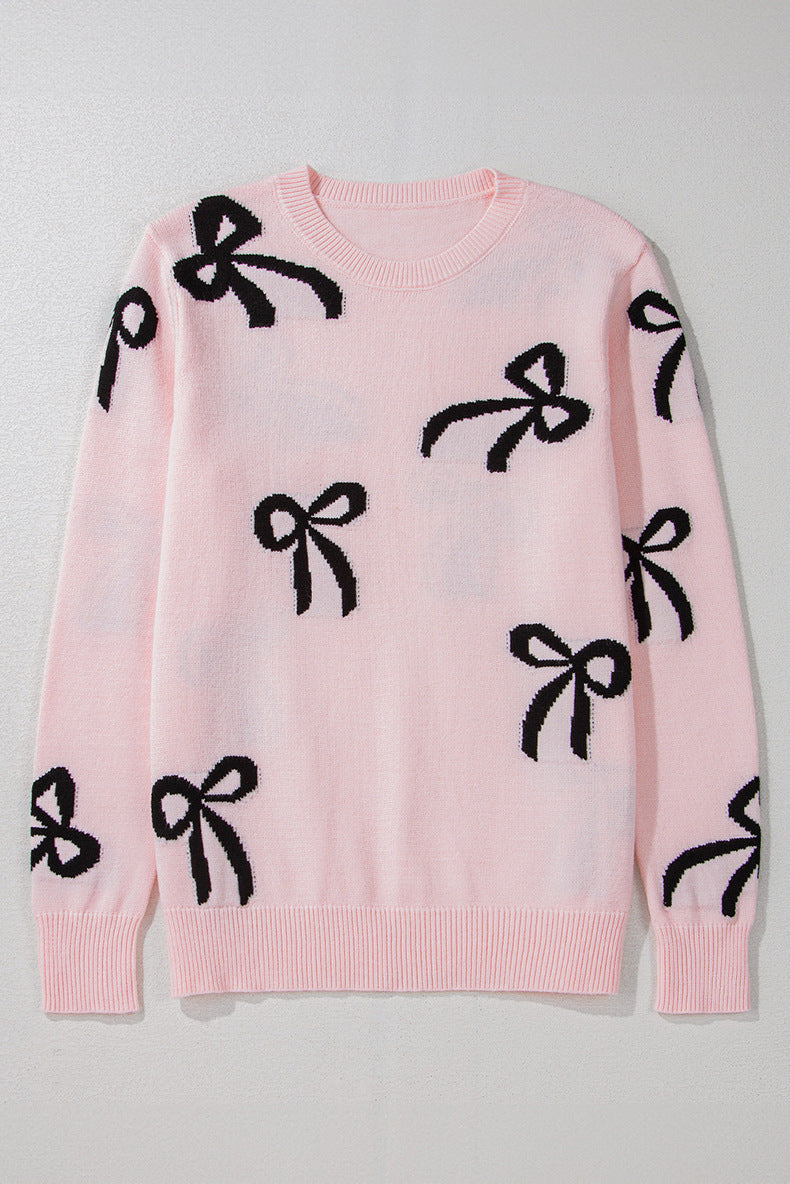 Bow Print Knit Sweater Pink eprolo
