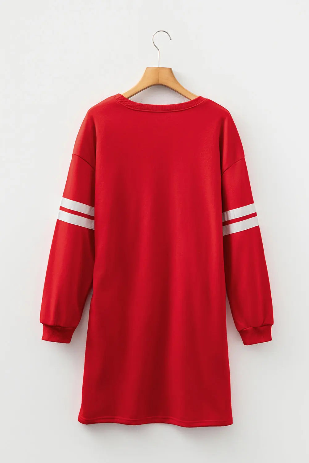 Varsity Contrast Banded Sleeve Shift Sweatshirt Dress - Dresses/Mini Dresses