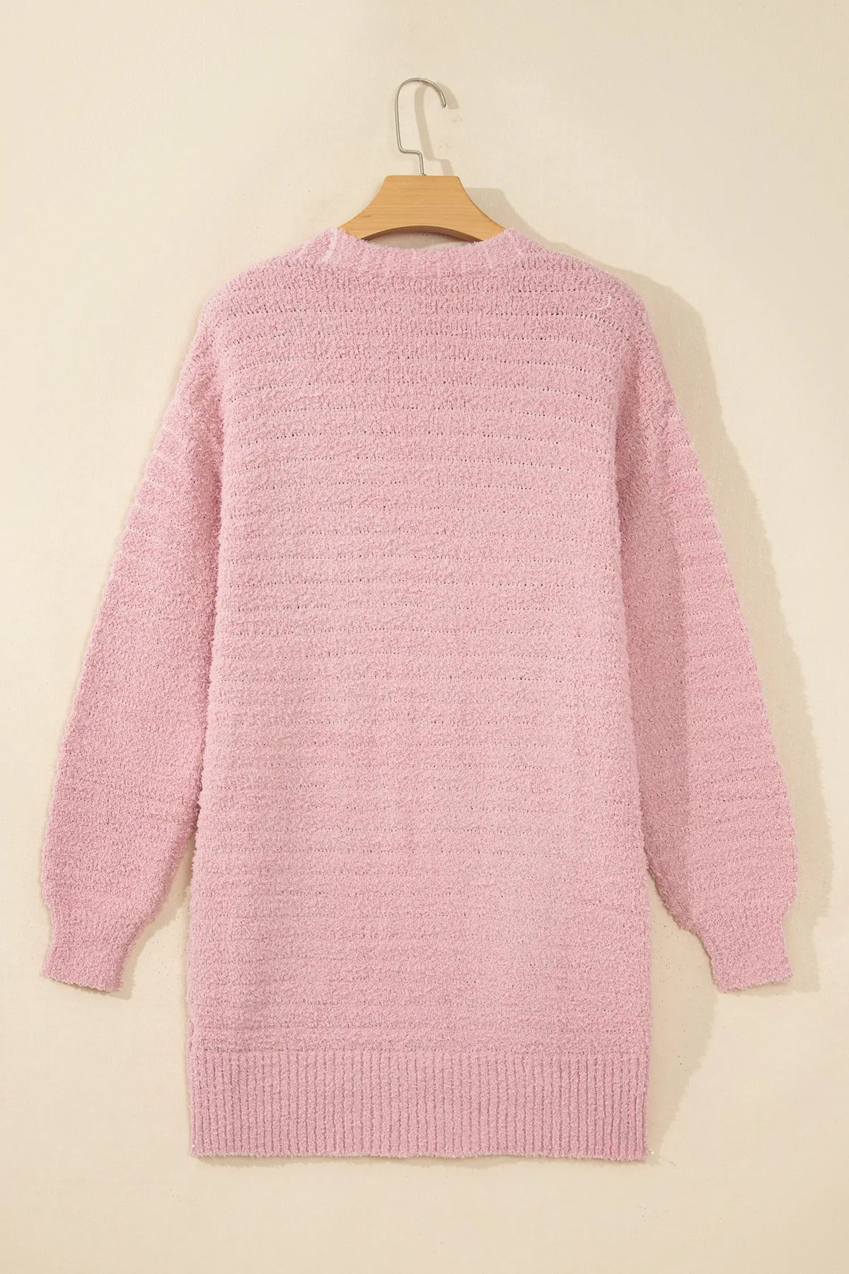 Open Front Soft Fuzzy Ribbed Sweater Cardigan – Light Pink
