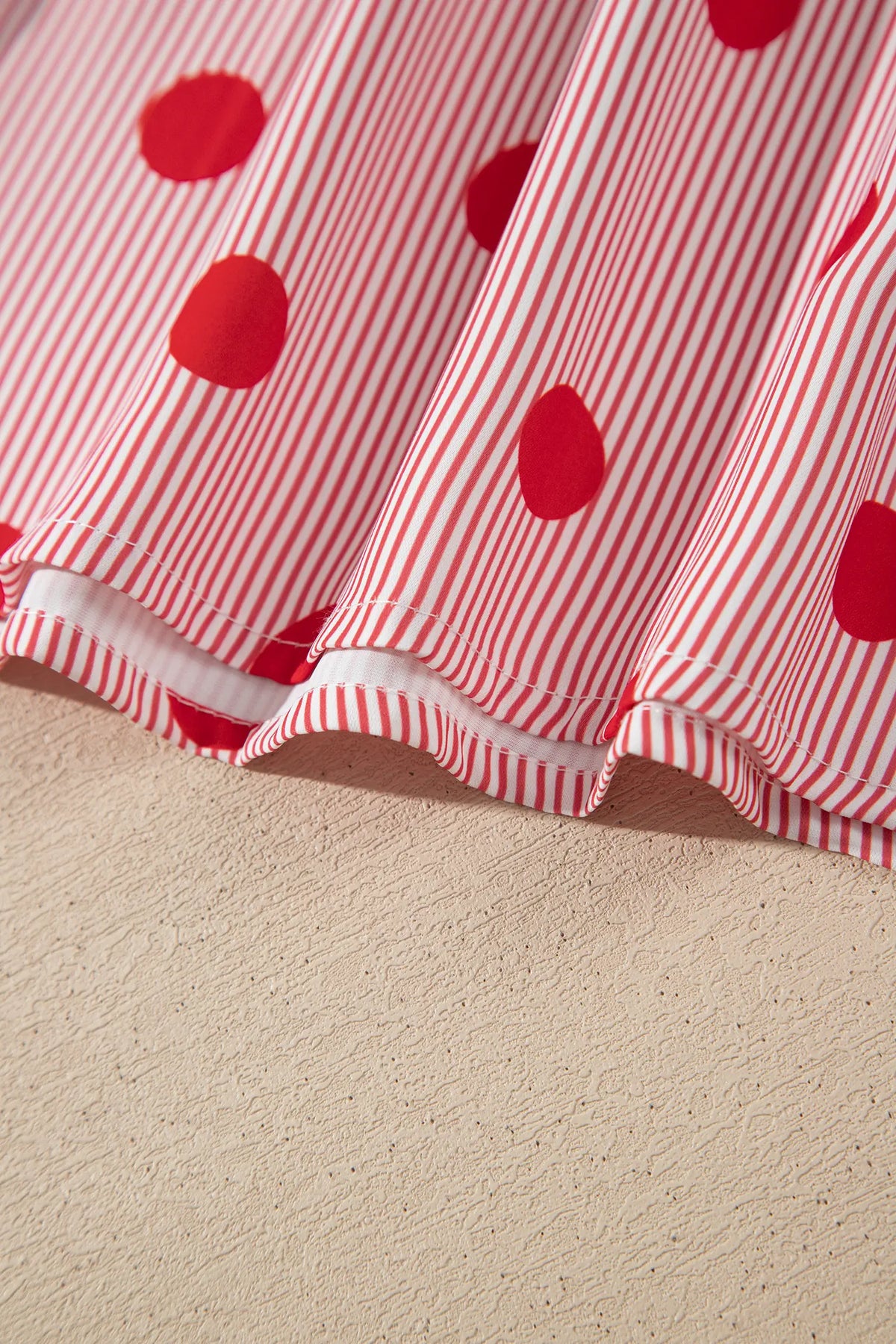 Polka Dot Striped Print Ruffle Stand Neck 3/4 Sleeve Shift Shirt – Fiery Red