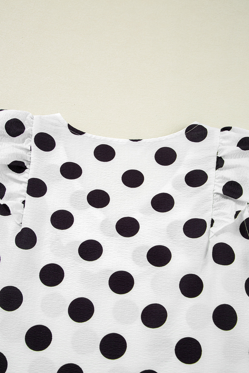White Polka Dot Print Ruffled Sleeve V Neck Blouse eAura
