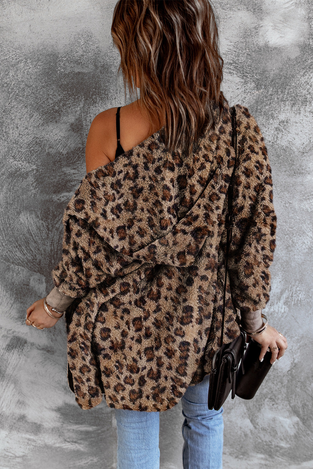 Leopard Soft Fleece Hooded Open Front Jacket - eAura