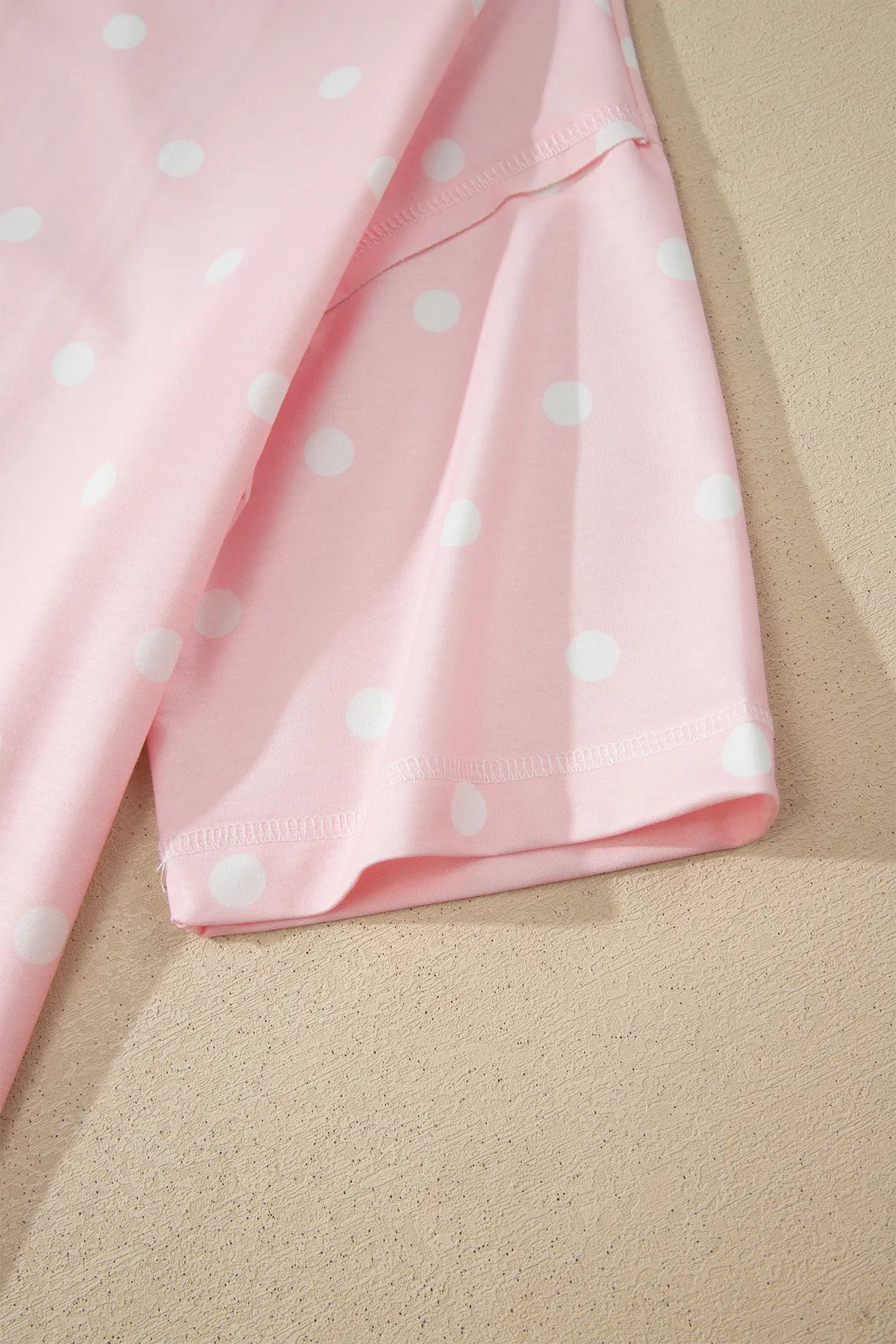 Polka Dot Short Sleeve Loose Top Drawstring Shorts Set – Pink