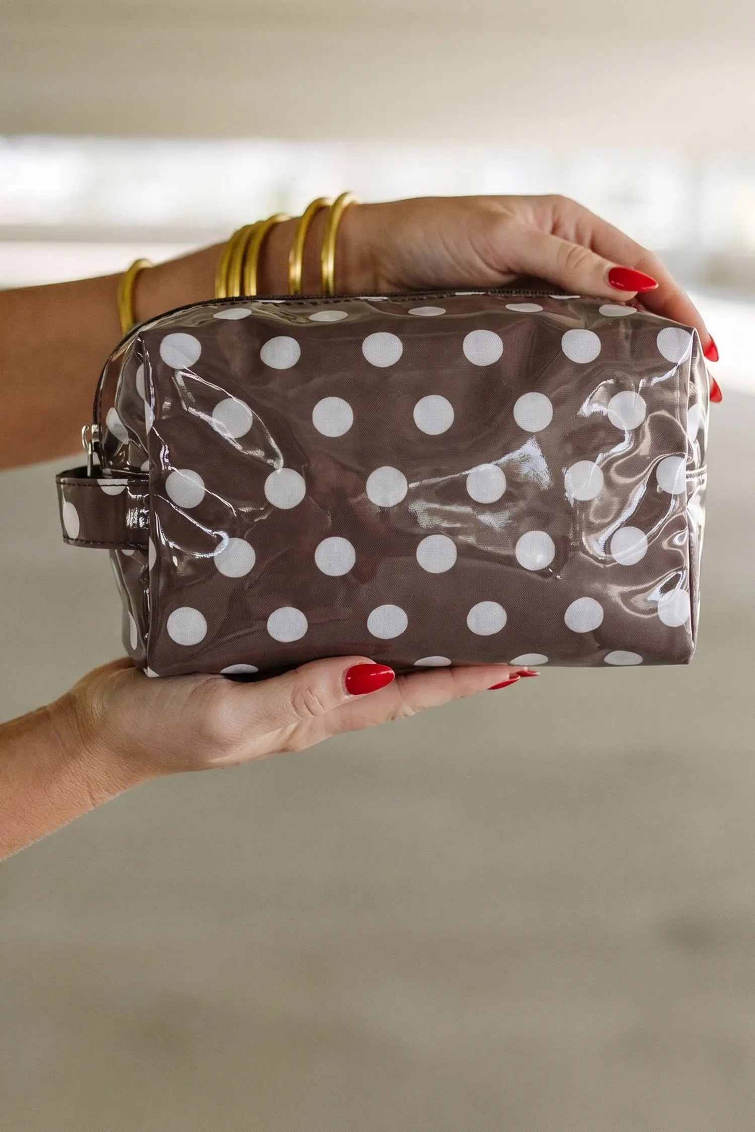 Light Pink Durable PVC Polka Dot Makeup Bag