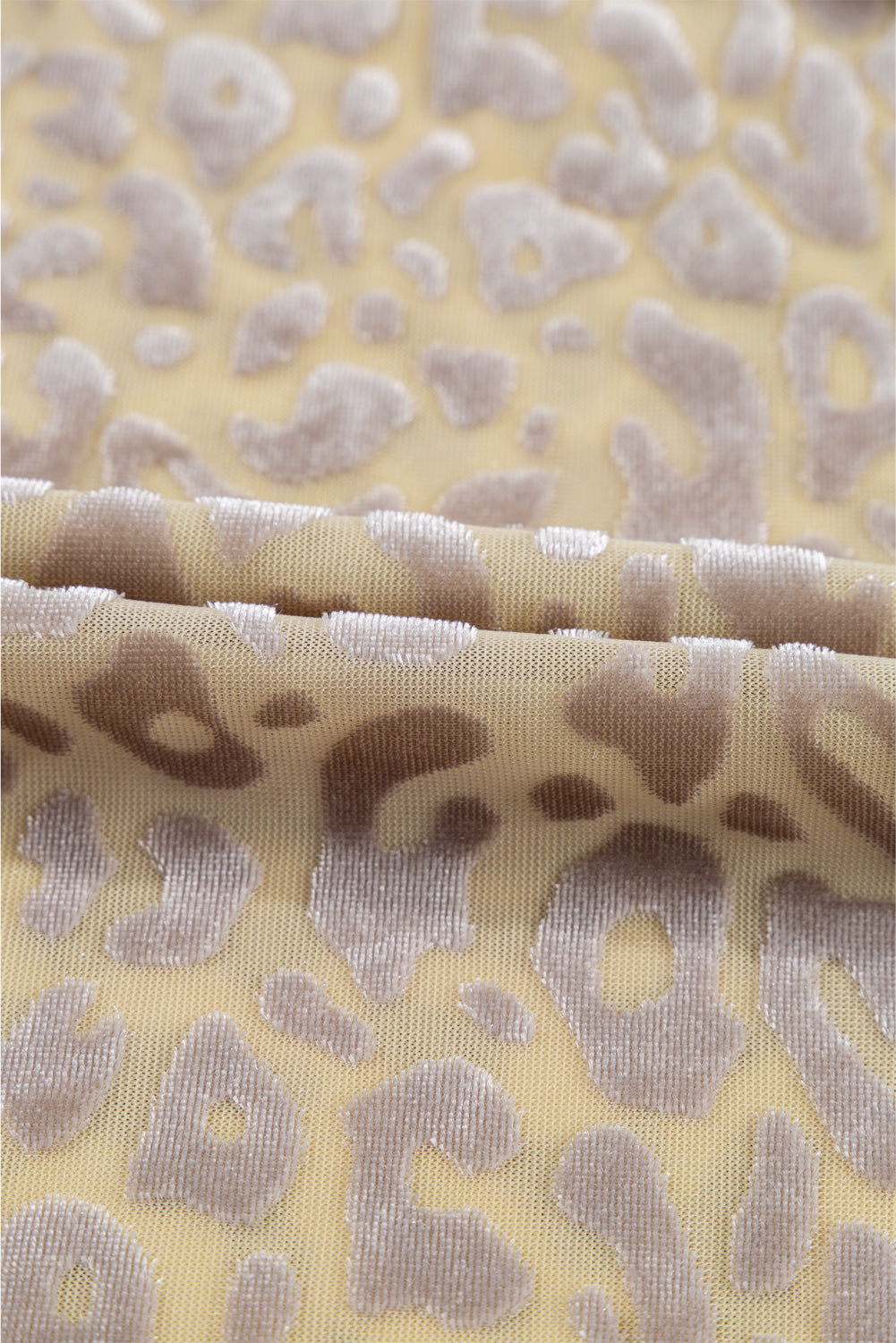 Beige Leopard Velvet Burnout Off Shoulder Long Sleeve Blouse eAura