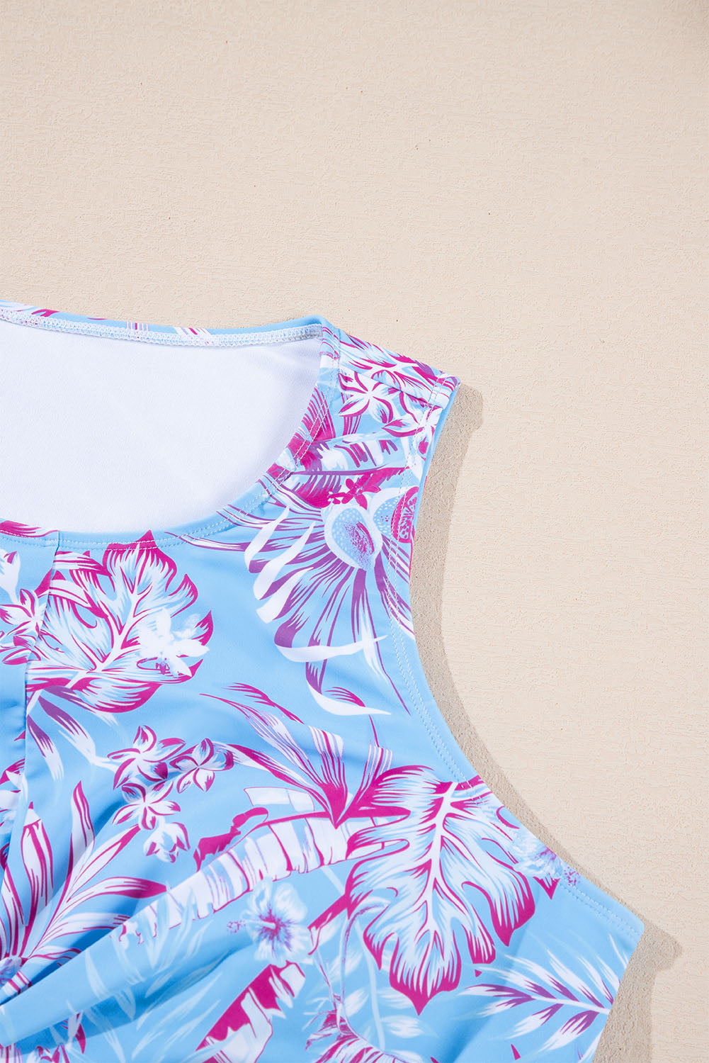 Sky Blue Plus Size Floral Print Twisted High Waist Bikini Set BB Fashion Outlet