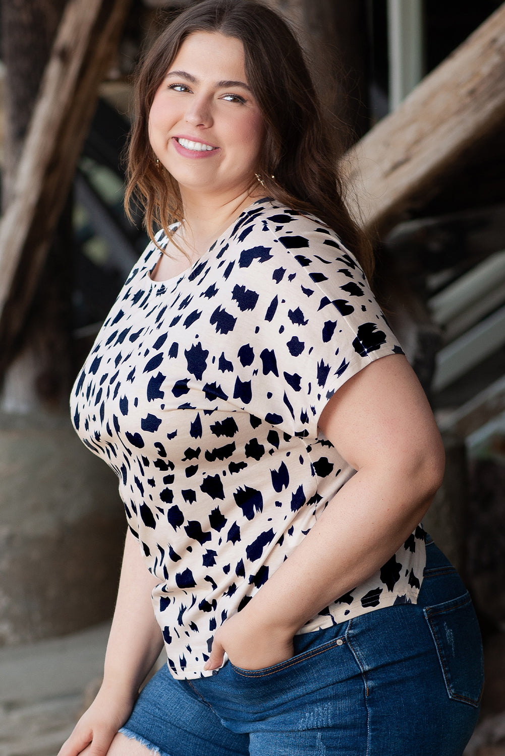 Khaki Leopard Print Twist Open Back Plus Size Top BB Fashion Outlet