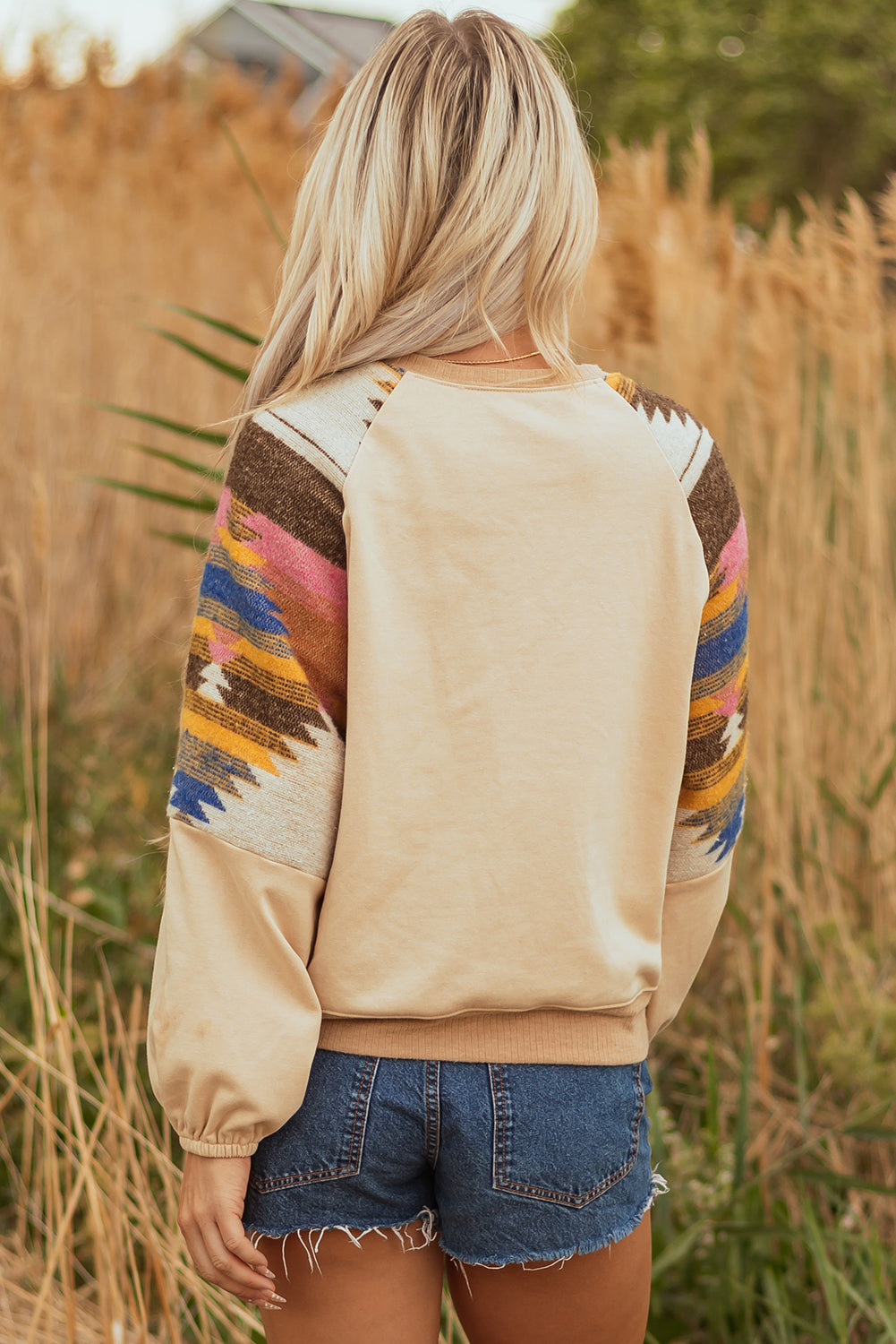 Aztec Patchwork Raglan Pullover Sweatshirt - eAura