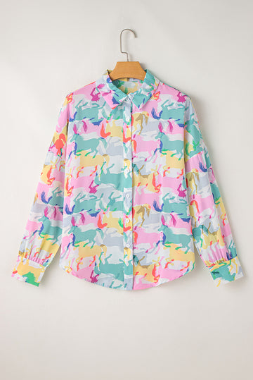 Colourful Horse Print Long Sleeve Shirt