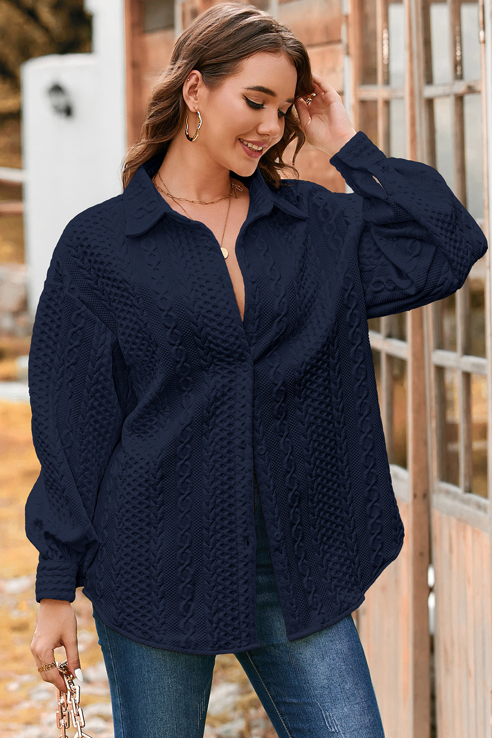 Textured Puff Sleeve Loose Shacket eAura