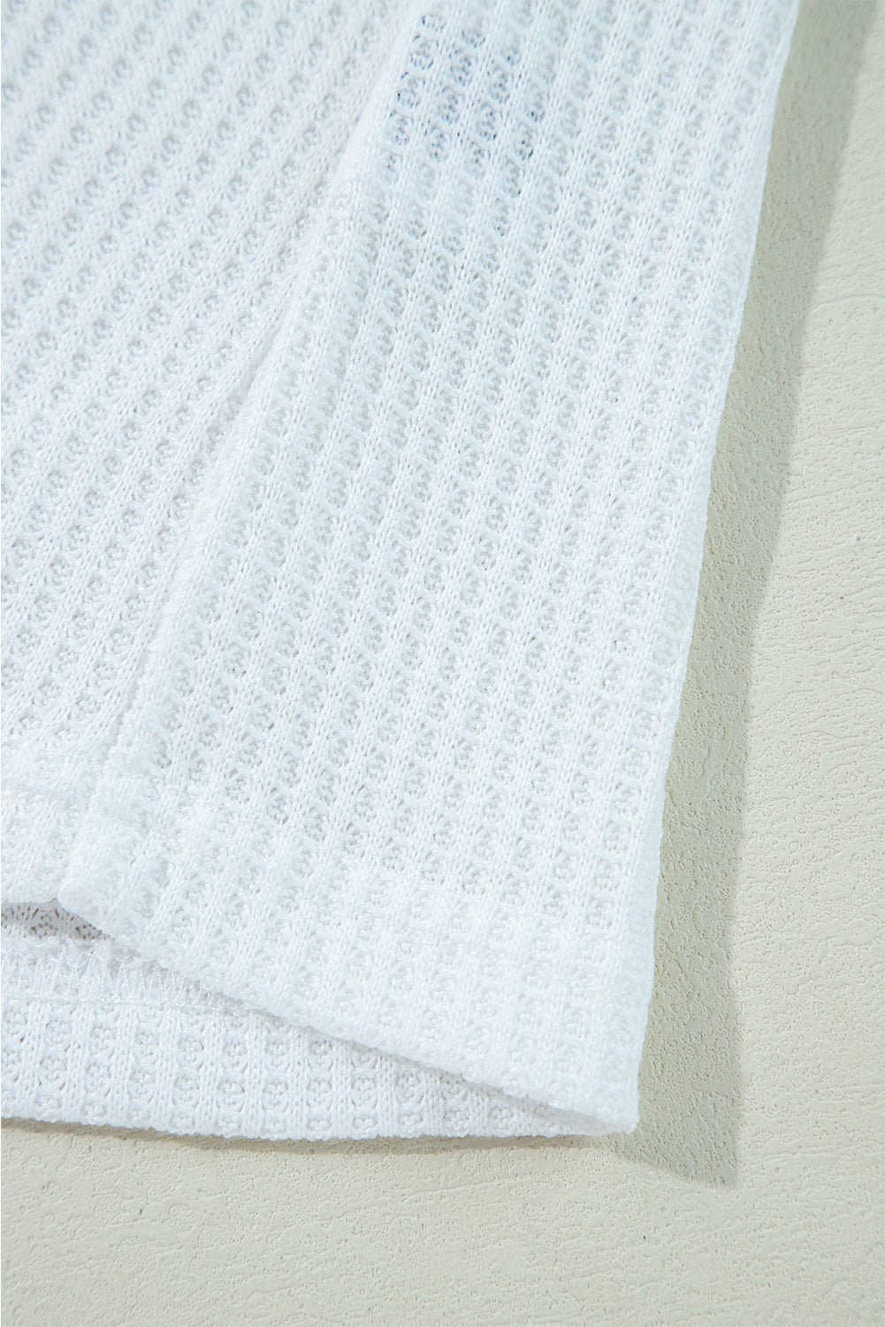 White Leopard Waffle Knit Patchwork Button V Neck Top - eAura