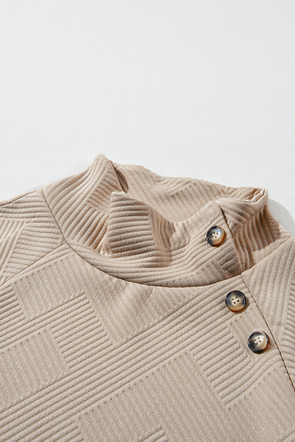 Asymmetric Buttons Detail High Neck Textured Sweatshirt eAura