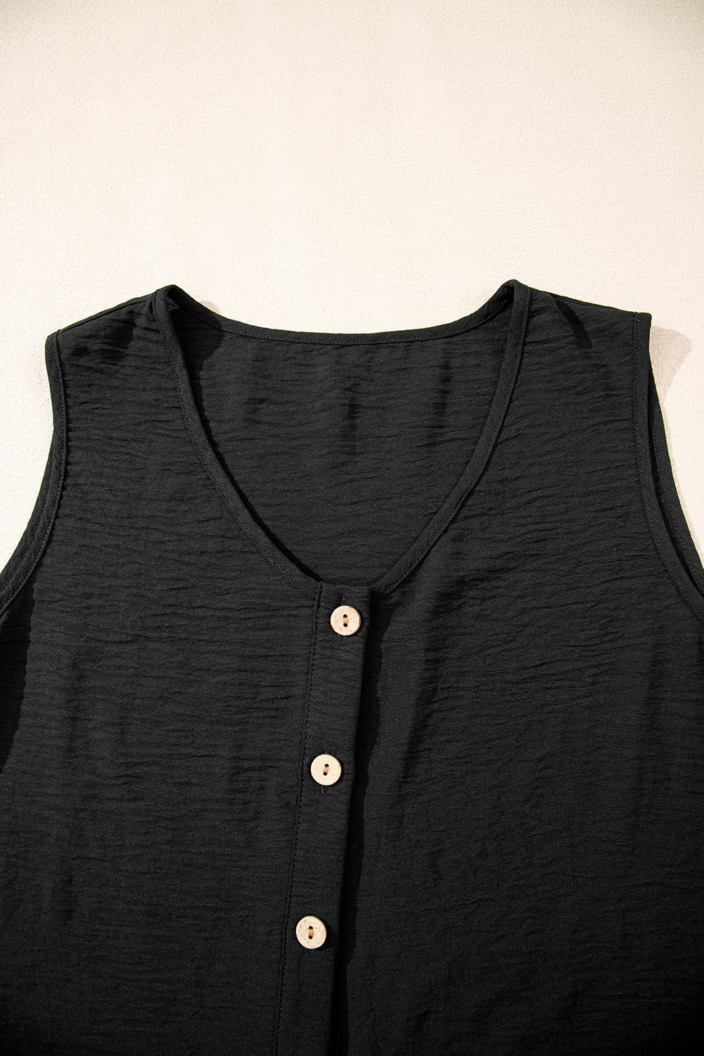 Black Buttoned Vest Drawstring Wide Leg Trousers Co-ord Set eAura