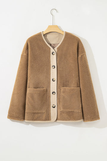 Plush Corduroy Edge Patchwork Jacket with Big Pockets - Outerwear/Jackets