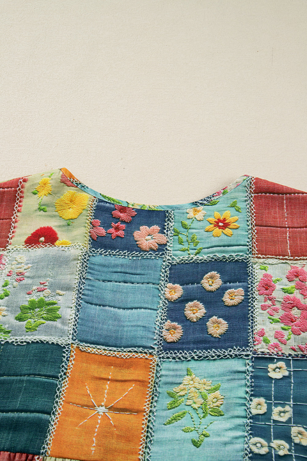 Floral Checkered Pattern Bubble Sleeve Ruffle Hem Dress - eAura