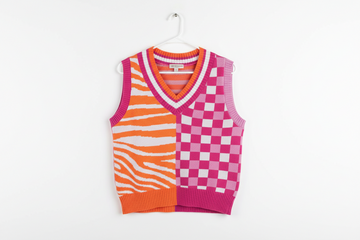 Striped Checkered Contrast Patchwork V-Neck Sweater Vest