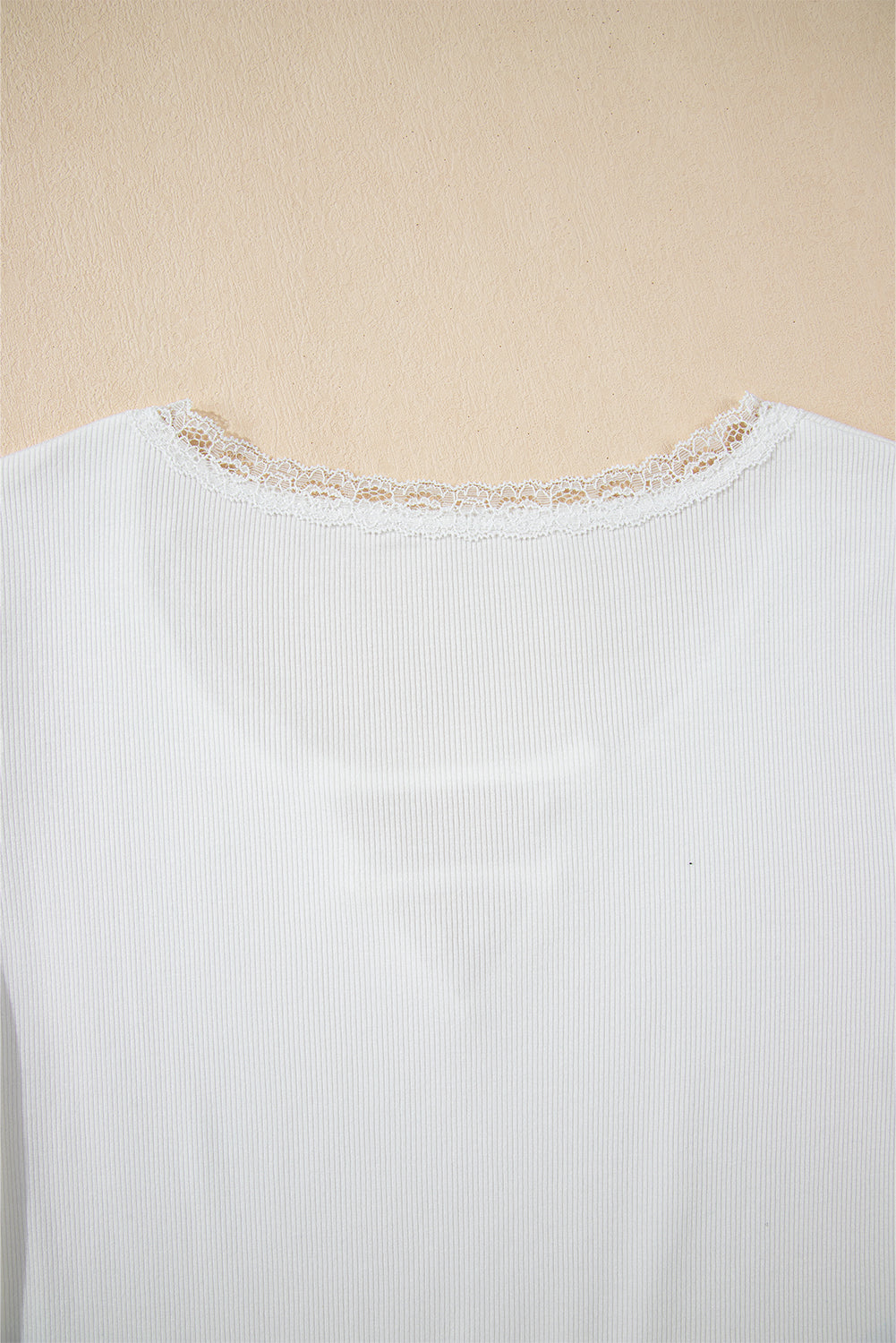 White Lace V Neckline Ribbed Slim Fit T Shirt eAura
