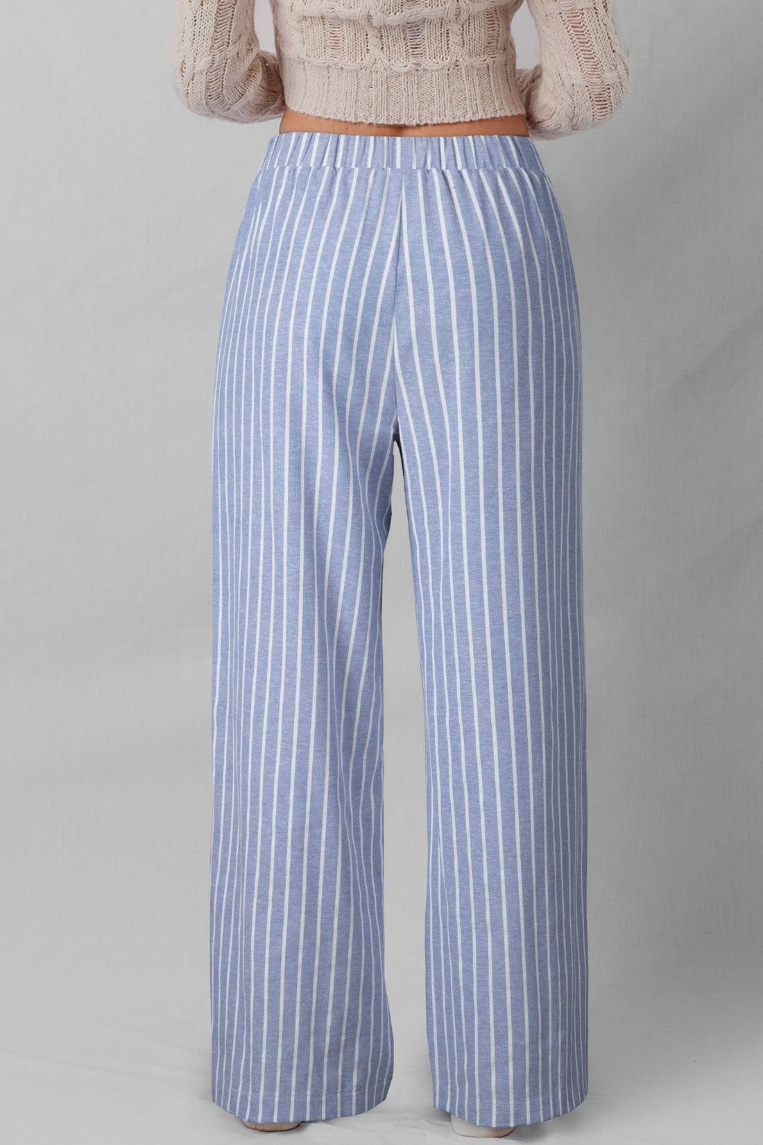 Stripe Buttoned Detail Loose Casual Pants - eAura