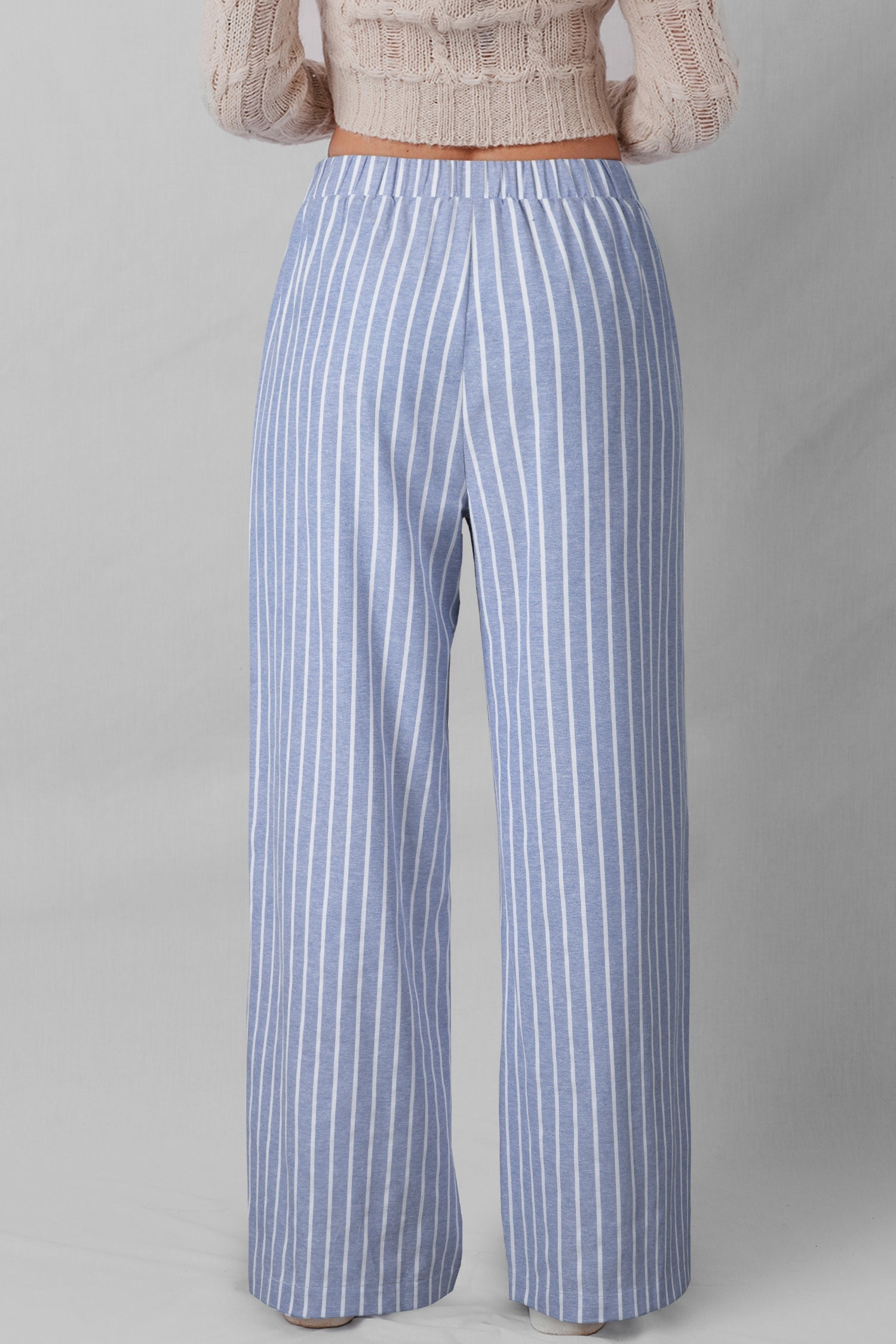 Stripe Buttoned Detail Loose Casual Pants - eAura
