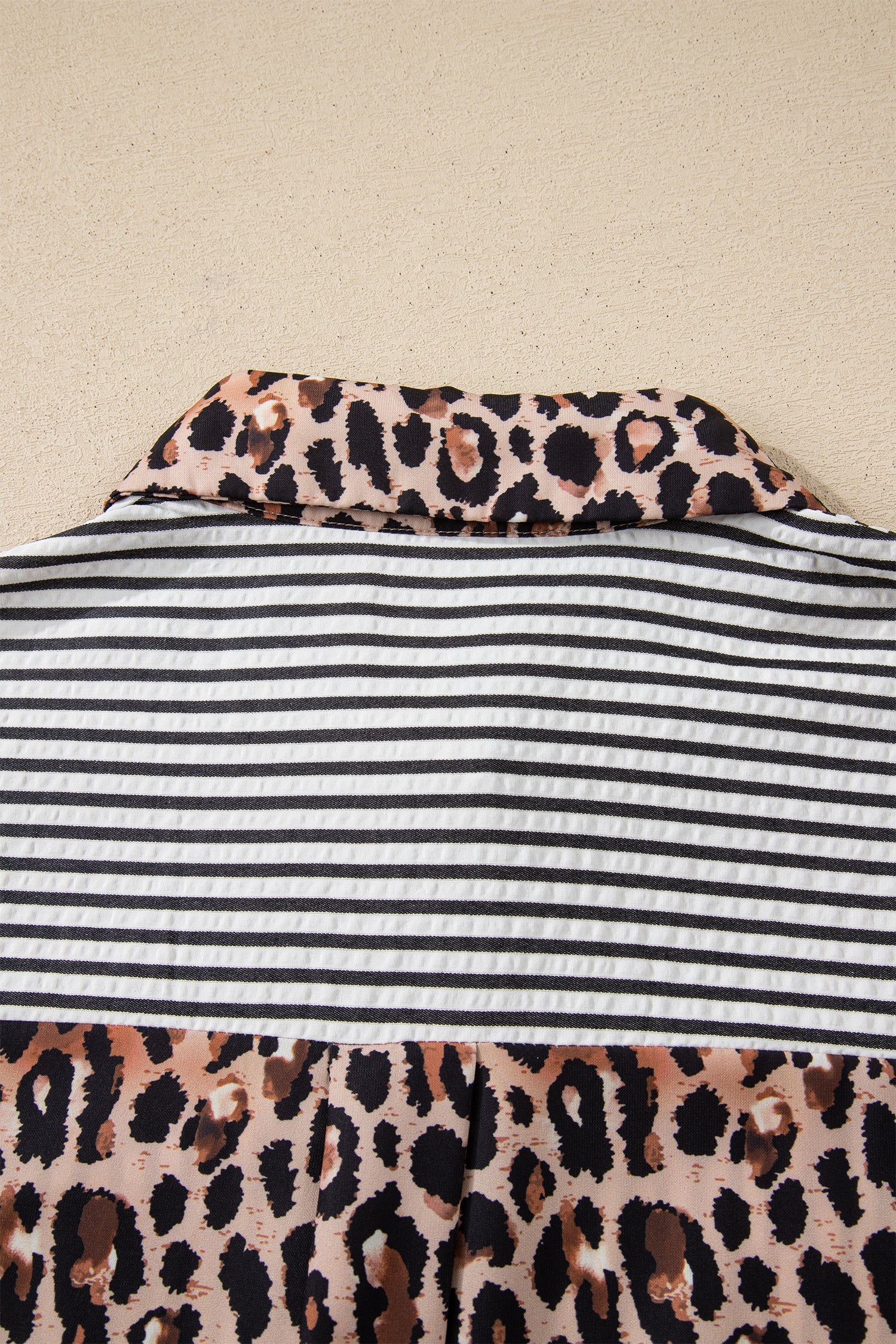 Striped Leopard Print Patchwork Button Up Shirt - eAura