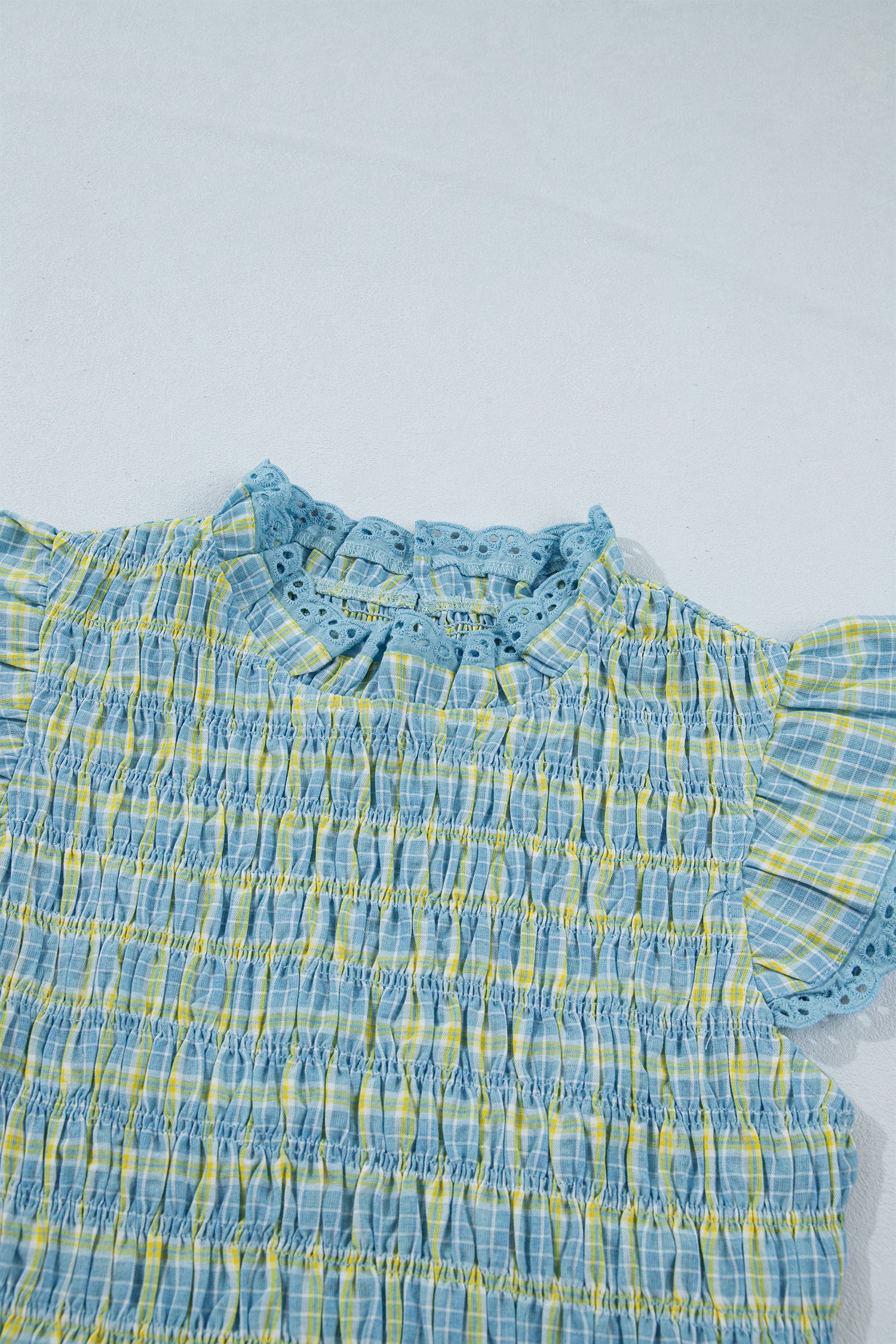 Gingham Smoked Lace Trim Tank Top – Multicolour