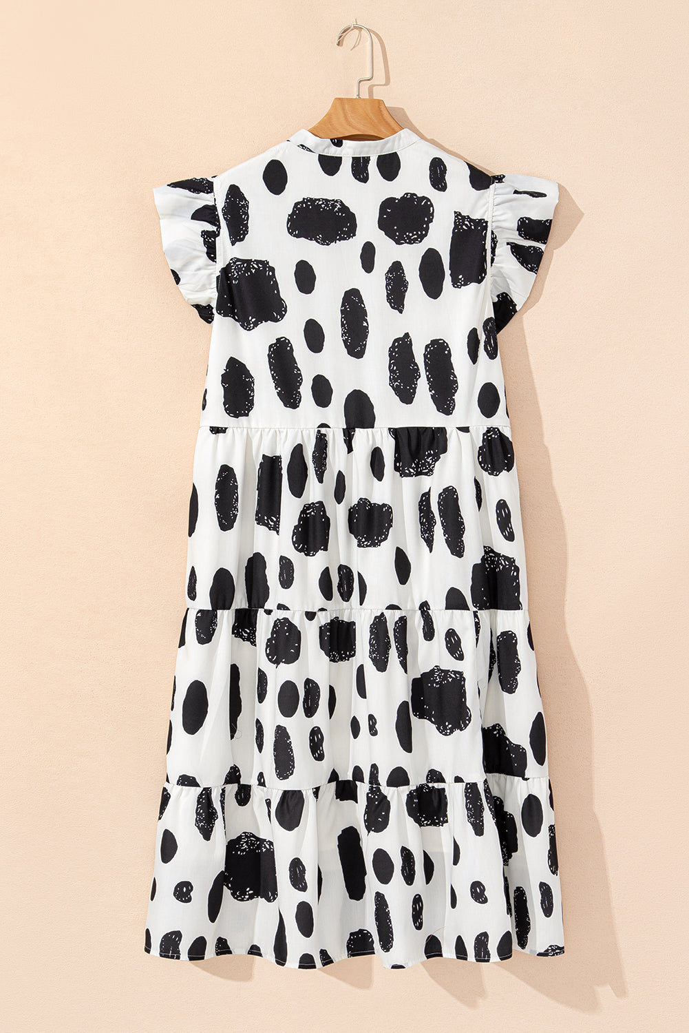White Polka Dot Print Ruffled Sleeve Pocketed Plus Size Midi Dress BB Fashion Outlet